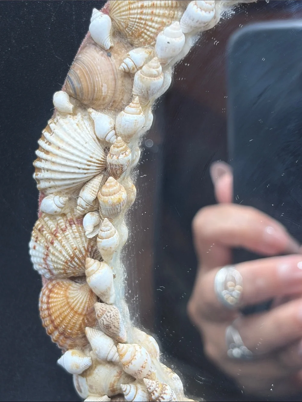 Vintage Handmade Seashell Boho Mid Century Coastal Mermaid Round Shell Mirror